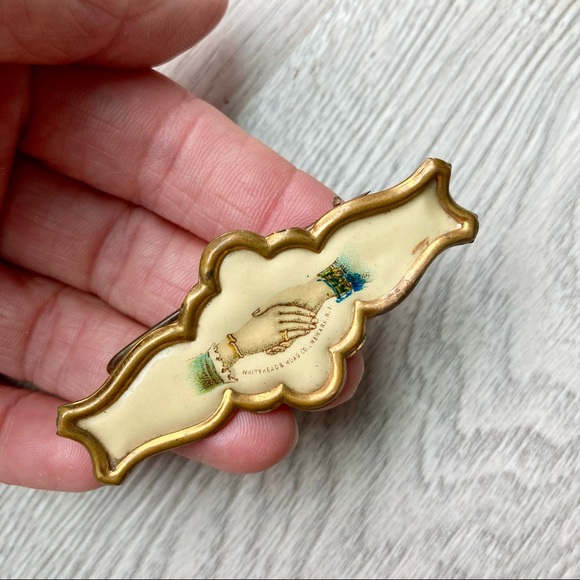 Victorian Female Handshake Bar Pin Ribbon Brooch - Picture 4 of 8